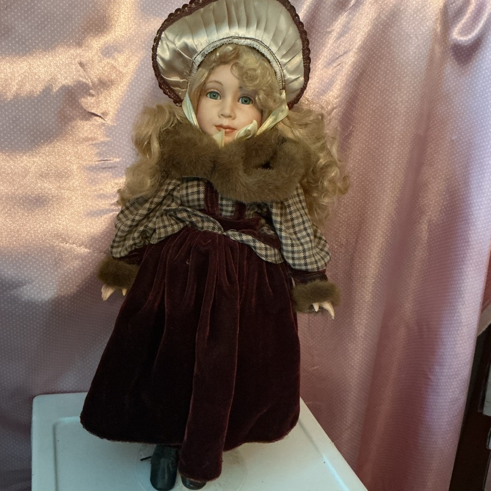 Vintage Style Porcelain Doll with Bonnet